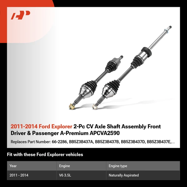 2011-2014 Ford Explorer 2-Pc CV Axle Shaft Assembly Front Driver & Passenger A-Premium APCVA2590