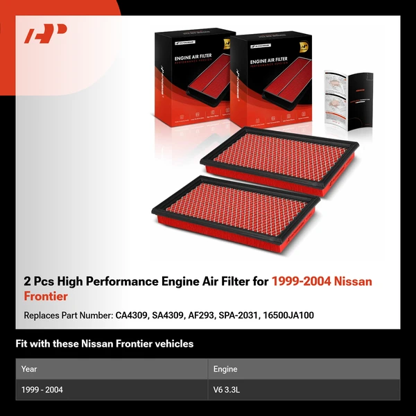 2 Pcs High Performance Engine Air Filter for 1999-2004 Nissan Frontier