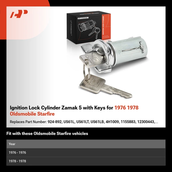 Ignition Lock Cylinder Zamak 5 with Keys for 1976 1978 Oldsmobile Starfire