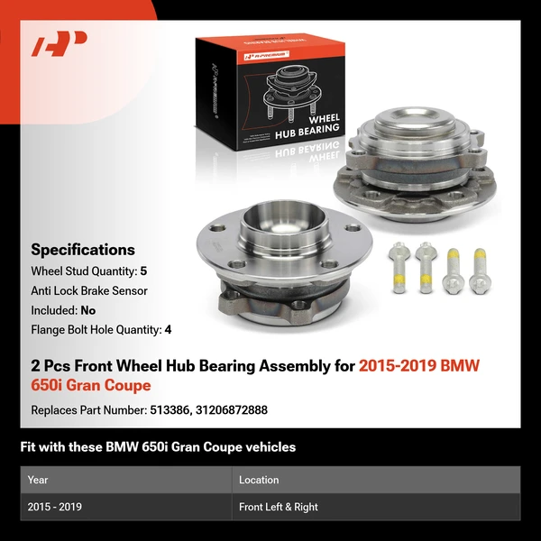 2 Pcs Front Wheel Hub Bearing Assembly for 2015-2019 BMW 650i Gran Coupe