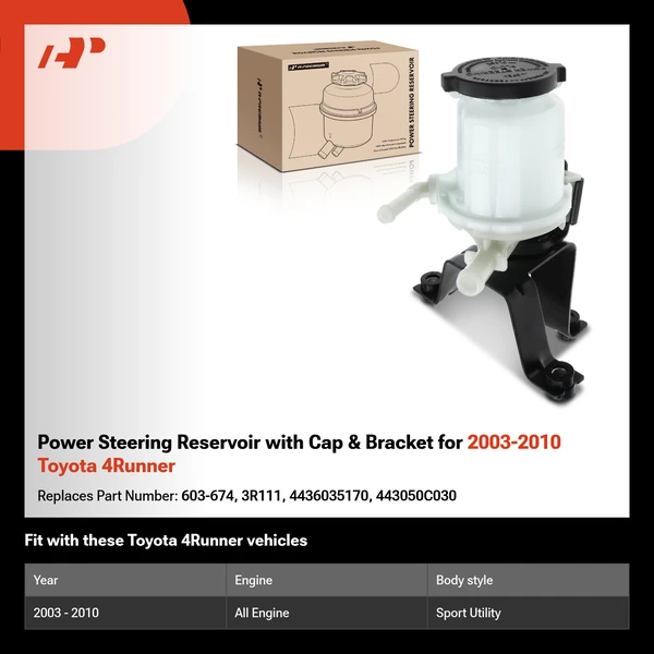 Power Steering Reservoir with Cap & Bracket for 2003-2010 Toyota 4Runner