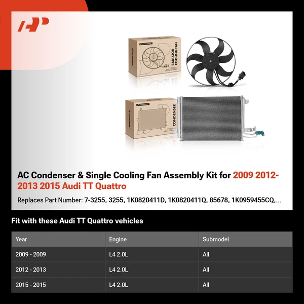 AC Condenser & Single Cooling Fan Assembly Kit for 2009 2012-2013 2015 Audi TT Quattro
