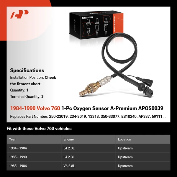 1984-1990 Volvo 760 1-Pc Oxygen Sensor A-Premium APOS0039