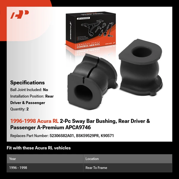 1996-1998 Acura RL 2-Pc Sway Bar Bushing, Rear Driver & Passenger A-Premium APCA9746