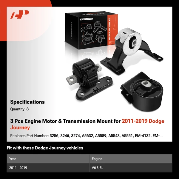3 Pcs Engine Motor & Transmission Mount for 2011-2019 Dodge Journey