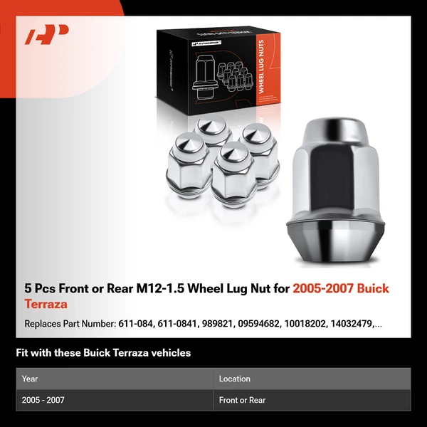 5 Pcs Front or Rear M12-1.5 Wheel Lug Nut for 2005-2007 Buick Terraza