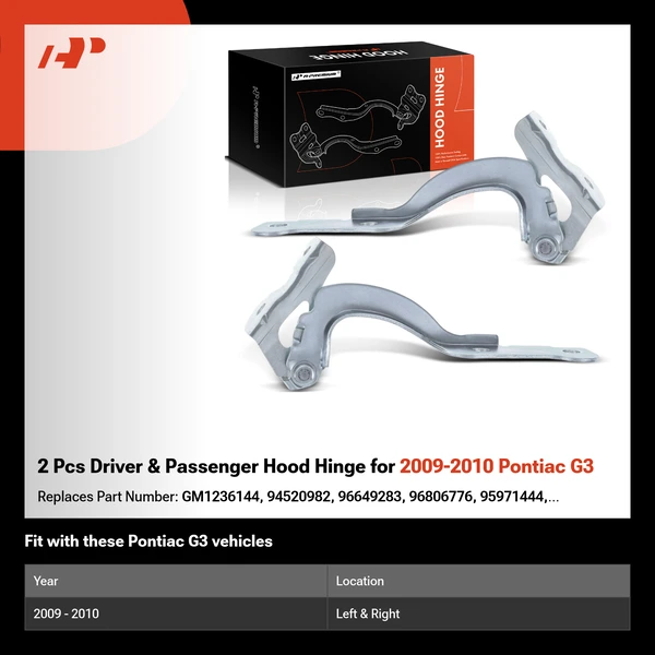 2 Pcs Driver & Passenger Hood Hinge for 2009-2010 Pontiac G3