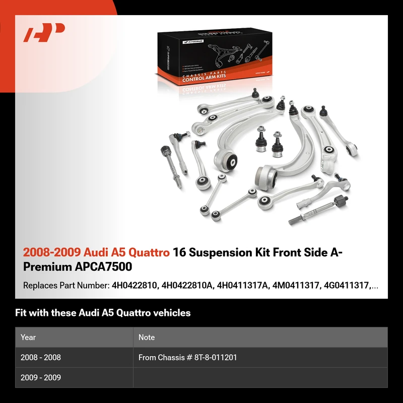 2008-2009 Audi A5 Quattro 16 Suspension Kit Front Side A-Premium APCA7500