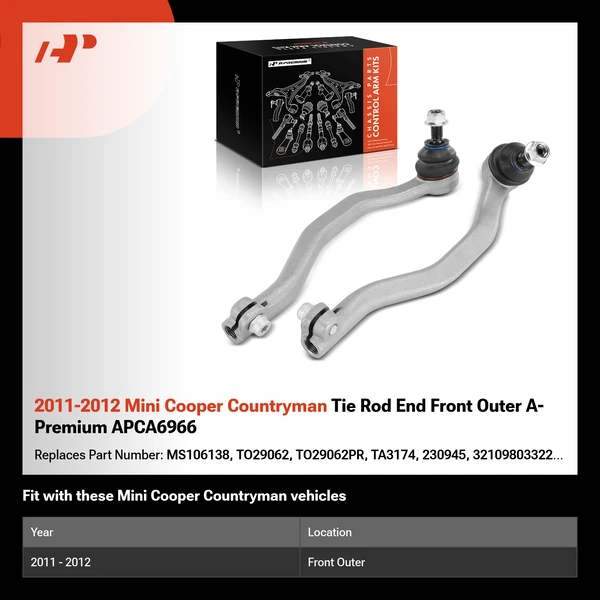 2011-2012 Mini Cooper Countryman Tie Rod End Front Outer A-Premium APCA6966