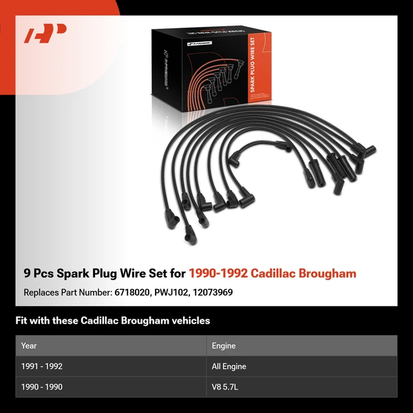 9 Pcs Spark Plug Wire Set for 1990-1992 Cadillac Brougham