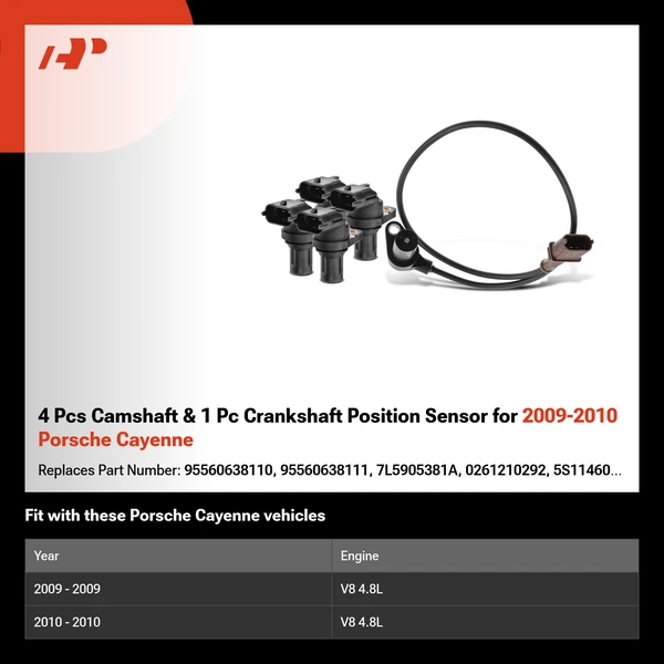 4 Pcs Camshaft & 1 Pc Crankshaft Position Sensor for 2009-2010 Porsche Cayenne