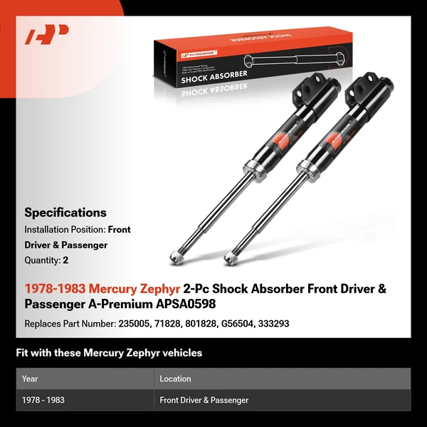 1978-1983 Mercury Zephyr 2-Pc Shock Absorber Front Driver & Passenger A-Premium APSA0598