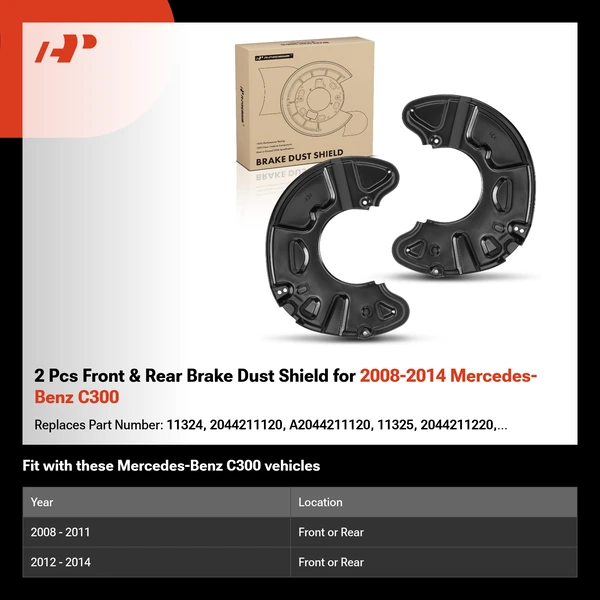 2 Pcs Front & Rear Brake Dust Shield for 2008-2014 Mercedes-Benz C300