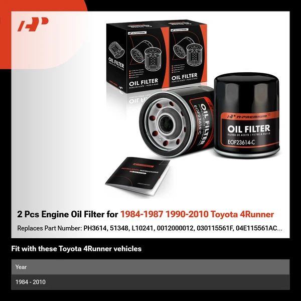 2 Pcs Engine Oil Filter for 1984-1987 1990-2010 Toyota 4Runner