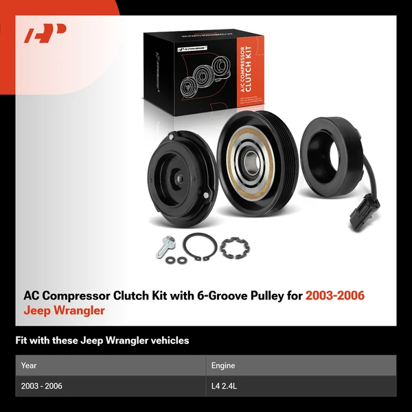 AC Compressor Clutch Kit with 6-Groove Pulley for 2003-2006 Jeep Wrangler