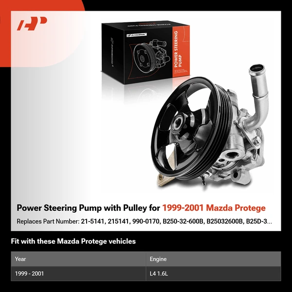 Power Steering Pump with Pulley for 1999-2001 Mazda Protege