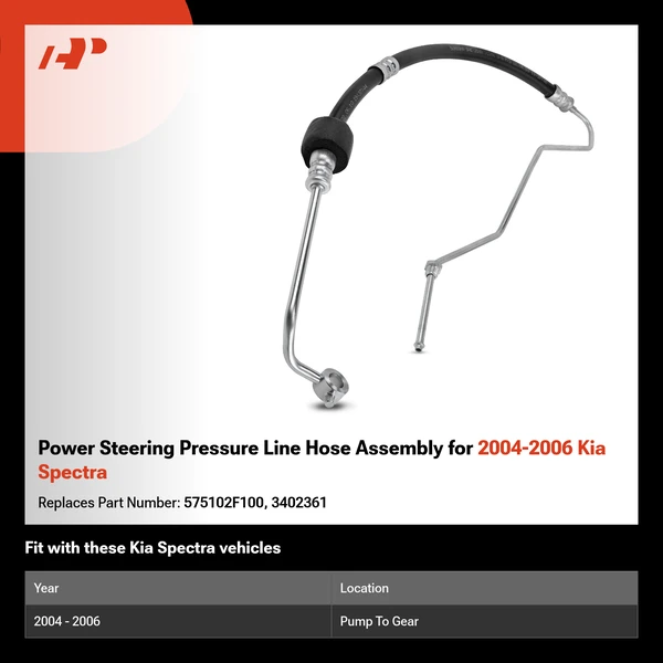 Power Steering Pressure Line Hose Assembly for 2004-2006 Kia Spectra