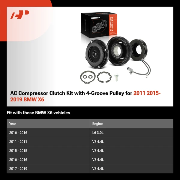 AC Compressor Clutch Kit with 4-Groove Pulley for 2011 2015-2019 BMW X6