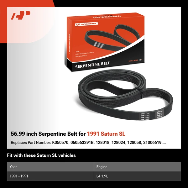 56.99 inch Serpentine Belt for 1991 Saturn SL