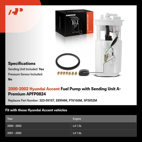 2000-2002 Hyundai Accent Fuel Pump with Sending Unit A-Premium APFP0824