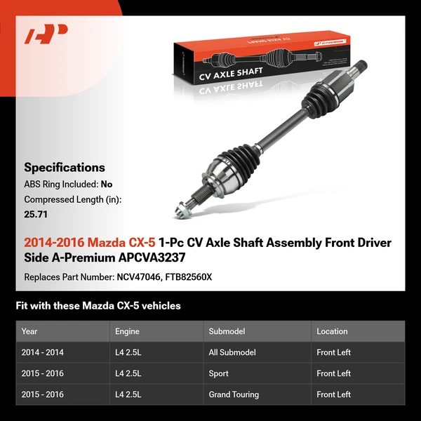 2014-2016 Mazda CX-5 1-Pc CV Axle Shaft Assembly Front Driver Side A-Premium APCVA3237
