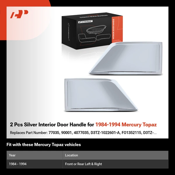 2 Pcs Silver Interior Door Handle for 1984-1994 Mercury Topaz