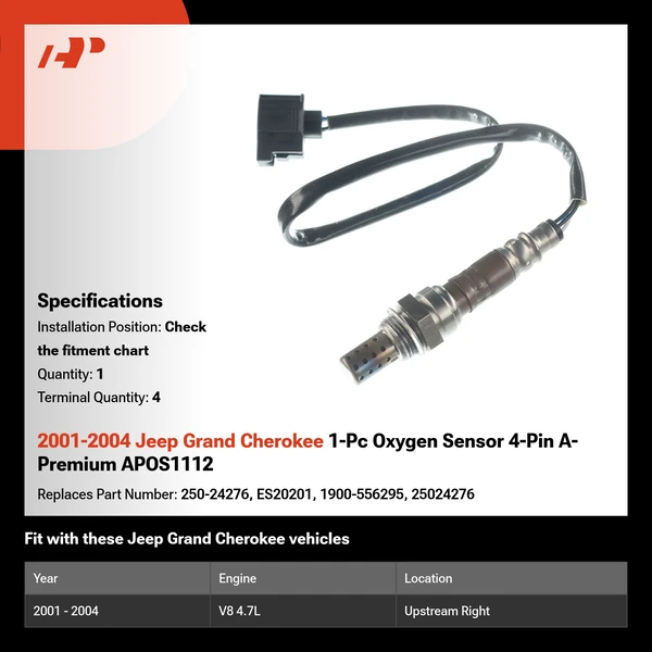 2001-2004 Jeep Grand Cherokee 1-Pc Oxygen Sensor 4-Pin A-Premium APOS1112