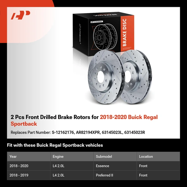 2 Pcs Front Drilled Brake Rotors for 2018-2020 Buick Regal Sportback