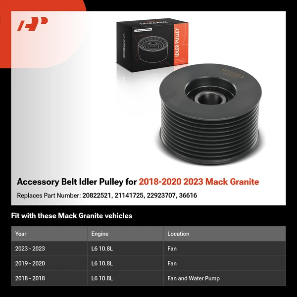Accessory Belt Idler Pulley for 2018-2020 2023 Mack Granite