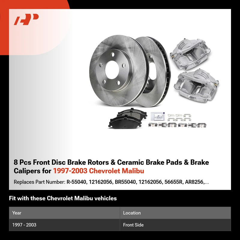 8 Pcs Front Disc Brake Rotors & Ceramic Brake Pads & Brake Calipers for 1997-2003 Chevrolet Malibu