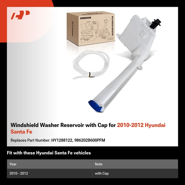 Windshield Washer Reservoir with Cap for 2010-2012 Hyundai Santa Fe