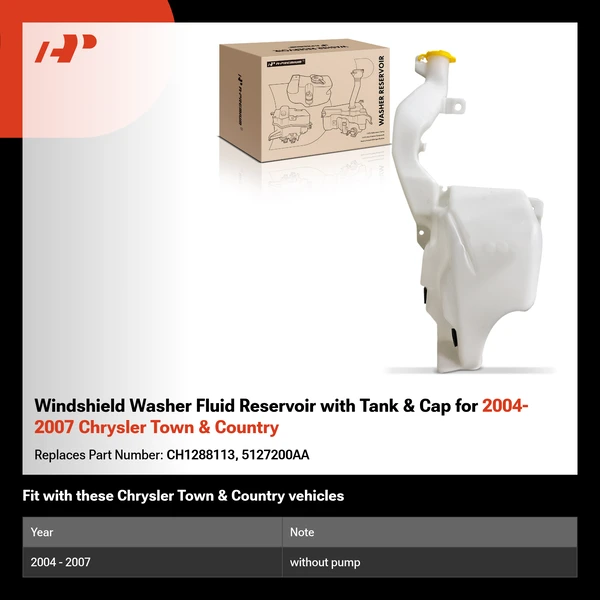 Windshield Washer Fluid Reservoir with Tank & Cap for 2004-2007 Chrysler Town & Country