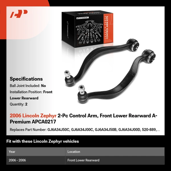 2006 Lincoln Zephyr 2-Pc Control Arm, Front Lower Rearward A-Premium APCA0217