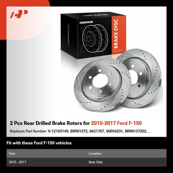 2 Pcs Rear Drilled Brake Rotors for 2015-2017 Ford F-150