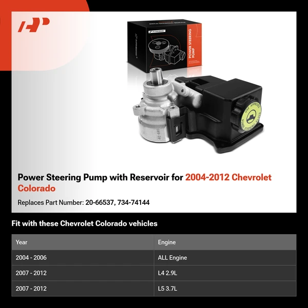 Power Steering Pump with Reservoir for 2004-2012 Chevrolet Colorado