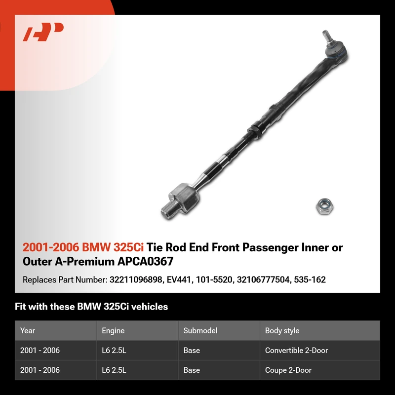 2001-2006 BMW 325Ci Tie Rod End Front Passenger Inner or Outer A-Premium APCA0367