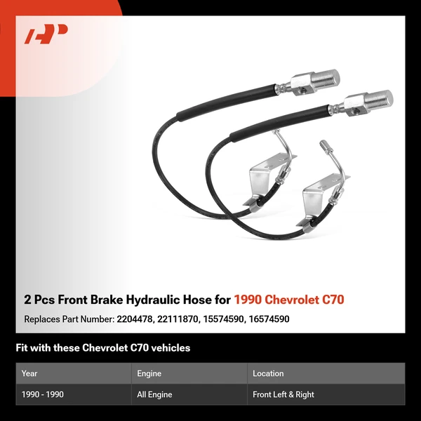 2 Pcs Front Brake Hydraulic Hose for 1990 Chevrolet C70