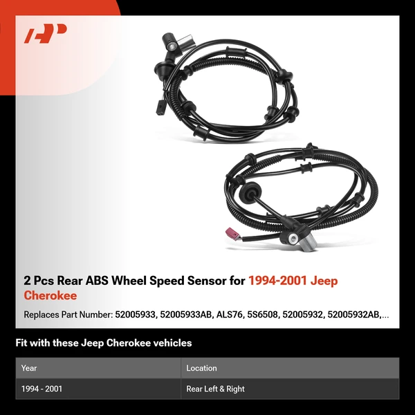 2 Pcs Rear ABS Wheel Speed Sensor for 1994-2001 Jeep Cherokee