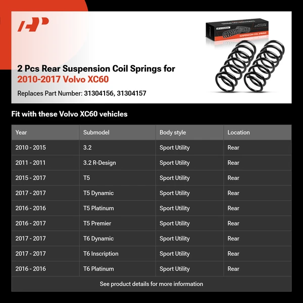 2 Pcs Rear Suspension Coil Springs for 2010-2017 Volvo XC60