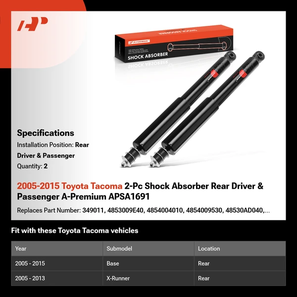 2005-2015 Toyota Tacoma 2-Pc Shock Absorber Rear Driver & Passenger A-Premium APSA1691