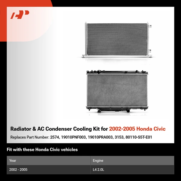 Radiator & AC Condenser Cooling Kit for 2002-2005 Honda Civic