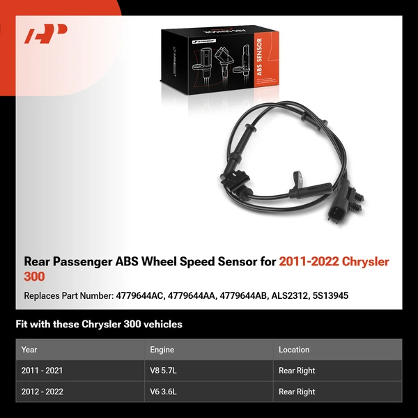 Rear Passenger ABS Wheel Speed Sensor for 2011-2022 Chrysler 300