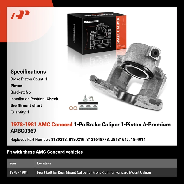1978-1981 AMC Concord 1-Pc Brake Caliper 1-Piston A-Premium APBC0367