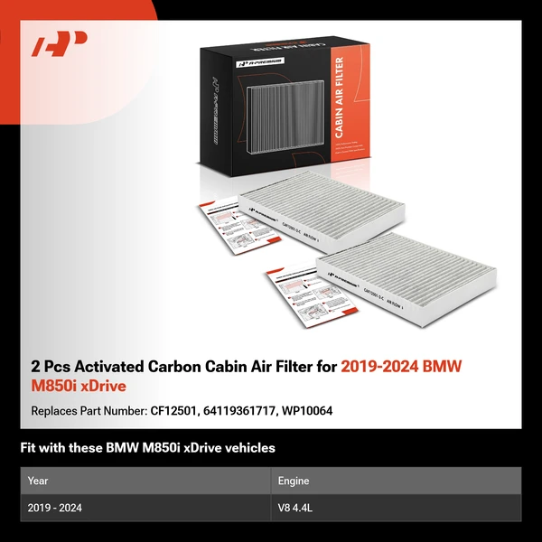 2 Pcs Activated Carbon Cabin Air Filter for 2019-2024 BMW M850i xDrive