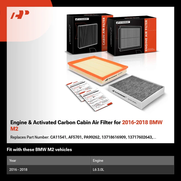 Engine & Activated Carbon Cabin Air Filter for 2016-2018 BMW M2