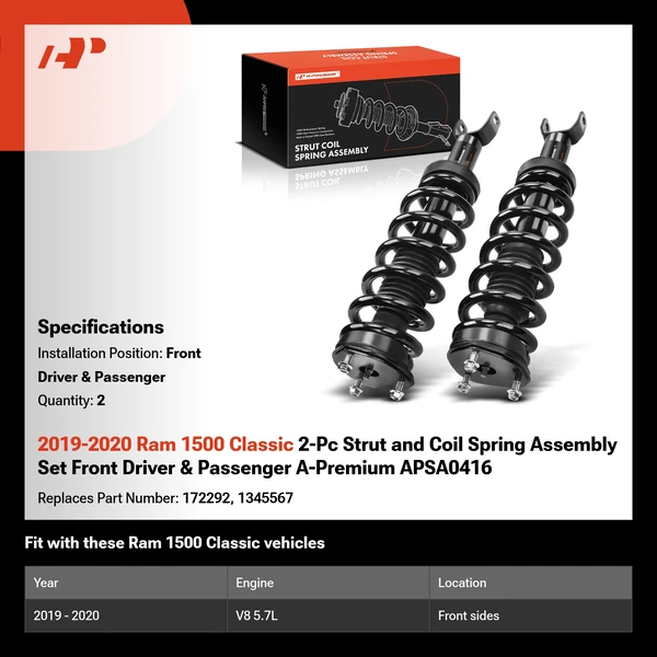 2019-2020 Ram 1500 Classic 2-Pc Strut and Coil Spring Assembly Set Front Driver & Passenger A-Premium APSA0416