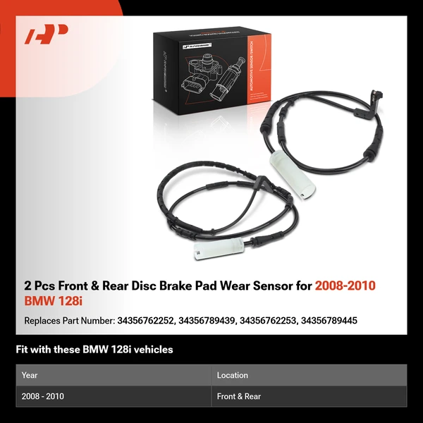 2 Pcs Front & Rear Disc Brake Pad Wear Sensor for 2008-2010 BMW 128i