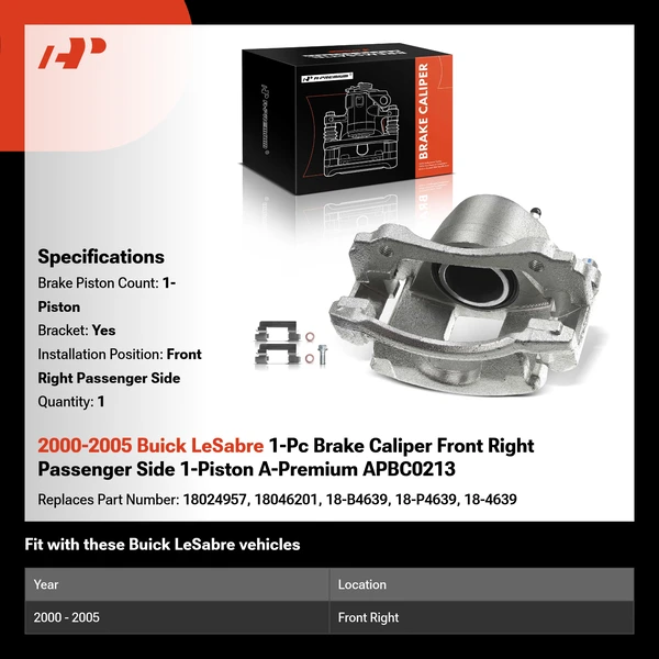 2000-2005 Buick LeSabre 1-Pc Brake Caliper Front Right Passenger Side 1-Piston A-Premium APBC0213