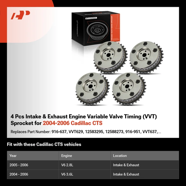 4 Pcs Intake & Exhaust Engine Variable Valve Timing (VVT) Sprocket for 2004-2006 Cadillac CTS