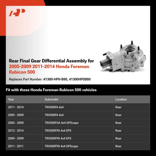 Rear Final Gear Differential Assembly for 2005-2009 2011-2014 Honda Foreman Rubicon 500